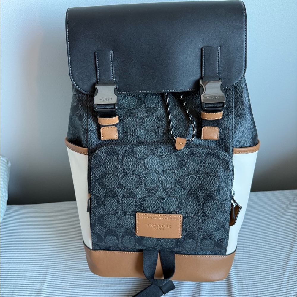 Coach Black and Brown Backpack with Signature Monogram